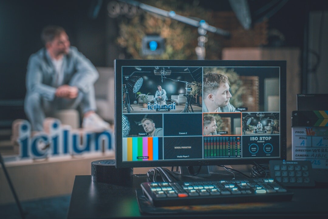 Production team working together in a broadcast control room