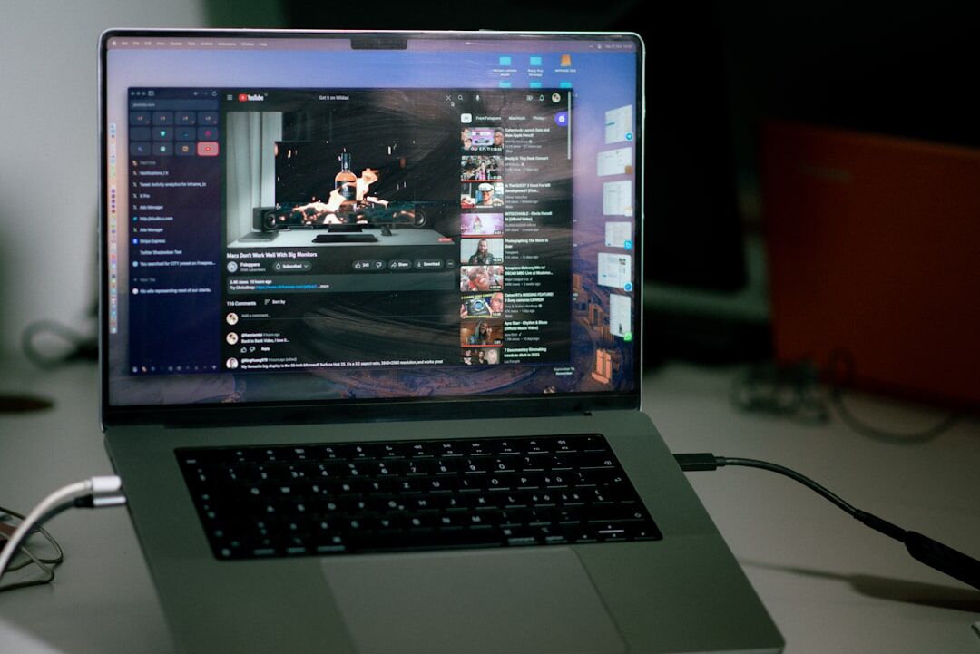 Laptop with live streaming software connected to studio cameras